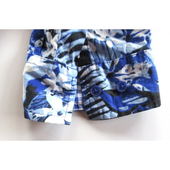 Jones NY Women Shirt/Blouse Floral Blue/White Roll-up Sleeve Pintucks Cotton XL - Picture 12 of 16